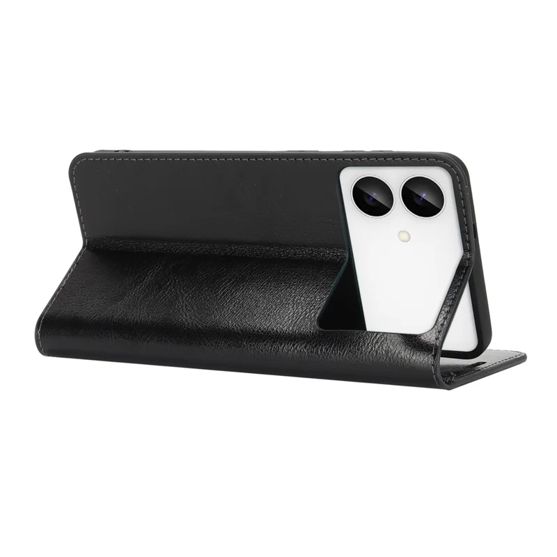 غطاء لهاتف سامسونج جالاكسي S26 إيدج بتصميم جلد خيول مقلوبة ومحفظة من جلد البقر - أسود