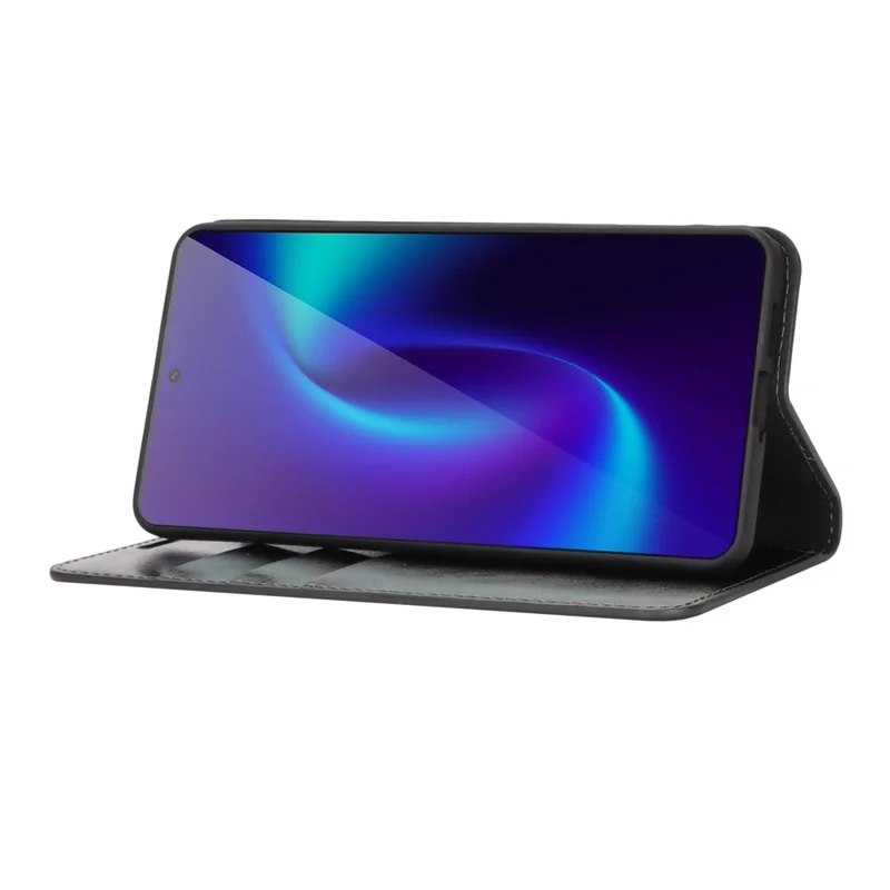 غطاء لهاتف سامسونج جالاكسي S26 إيدج بتصميم جلد خيول مقلوبة ومحفظة من جلد البقر - أسود