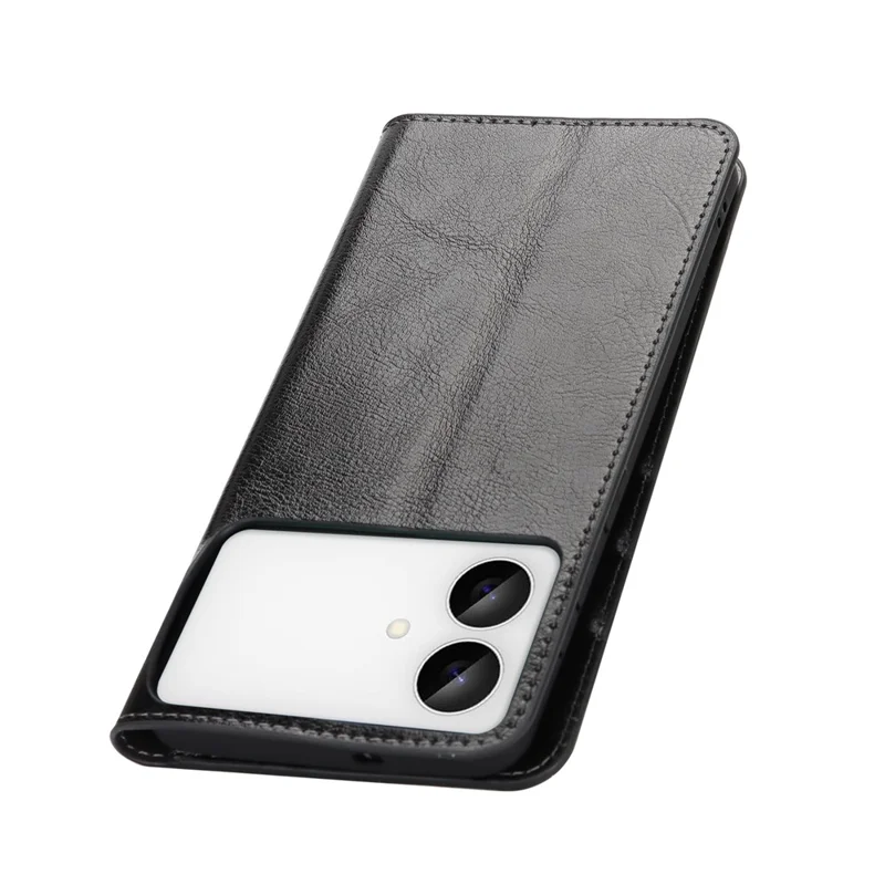 غطاء لهاتف سامسونج جالاكسي S26 إيدج بتصميم جلد خيول مقلوبة ومحفظة من جلد البقر - أسود