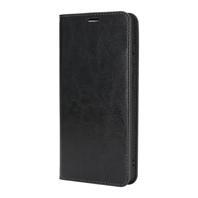 غطاء لهاتف سامسونج جالاكسي S26 إيدج بتصميم جلد خيول مقلوبة ومحفظة من جلد البقر - أسود