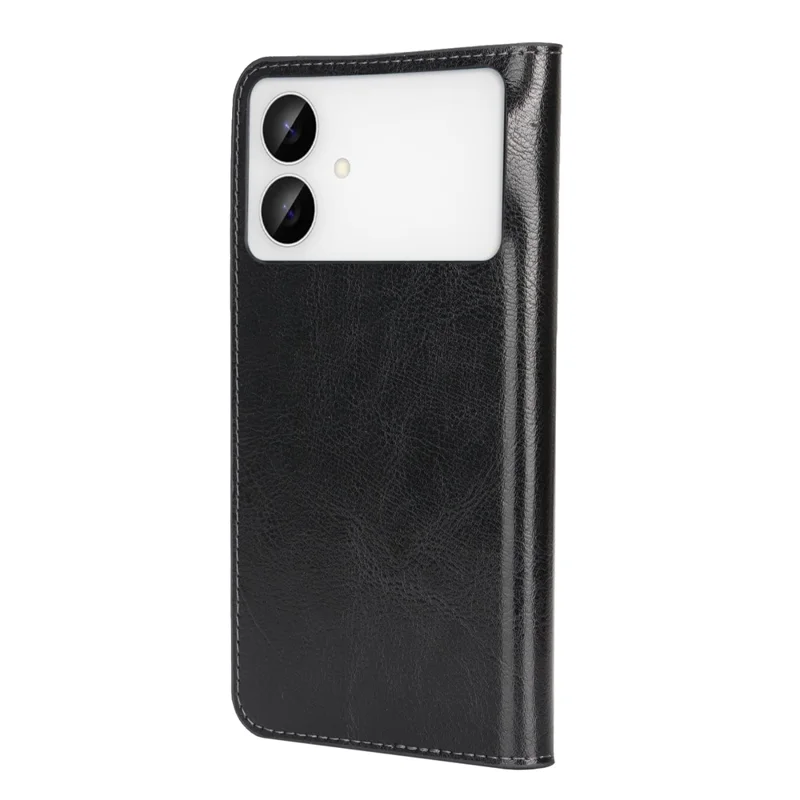 غطاء لهاتف سامسونج جالاكسي S26 إيدج بتصميم جلد خيول مقلوبة ومحفظة من جلد البقر - أسود