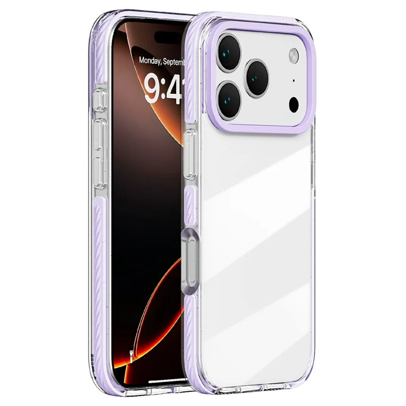 Coque pour iPhone 17 Pro, Antichoc, TPE + TPU, Dos Transparent, Découpe Appareil Photo Large - Violet