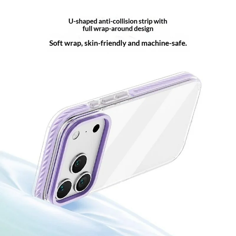 Coque pour iPhone 17 Pro, Antichoc, TPE + TPU, Dos Transparent, Découpe Appareil Photo Large - Violet
