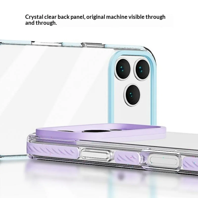 Coque pour iPhone 17 Pro, Antichoc, TPE + TPU, Dos Transparent, Découpe Appareil Photo Large - Violet