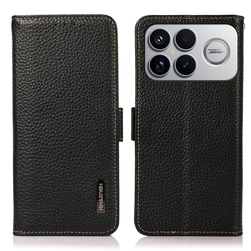KHAZNEH Phone Case for Xiaomi Redmi K90 Pro Max 5G  /  Poco F8 Ultra RFID Blocking TPU Leather Wallet Phone Cover with Stand - Black