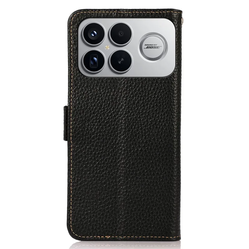 KHAZNEH Phone Case for Xiaomi Redmi K90 Pro Max 5G  /  Poco F8 Ultra RFID Blocking TPU Leather Wallet Phone Cover with Stand - Black