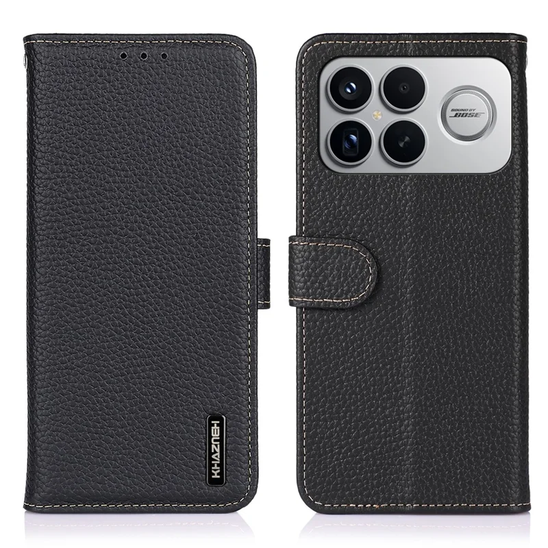 Capa KHAZNEH para Telemóvel Xiaomi Redmi K90 Pro Max 5G / Poco F8 Ultra, Capa de Pele Genuína de Vaca, Cor Preto