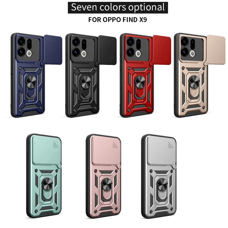 Obudowa do Oppo Find X9 5G z przesuwanym pokryciem aparatu, PC + TPU, obudowa z uchwytem - Czarny