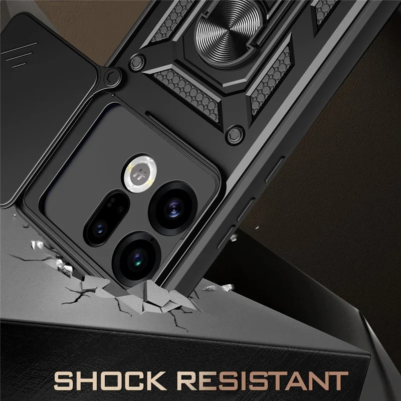 Obudowa do Oppo Find X9 5G z przesuwanym pokryciem aparatu, PC + TPU, obudowa z uchwytem - Czarny