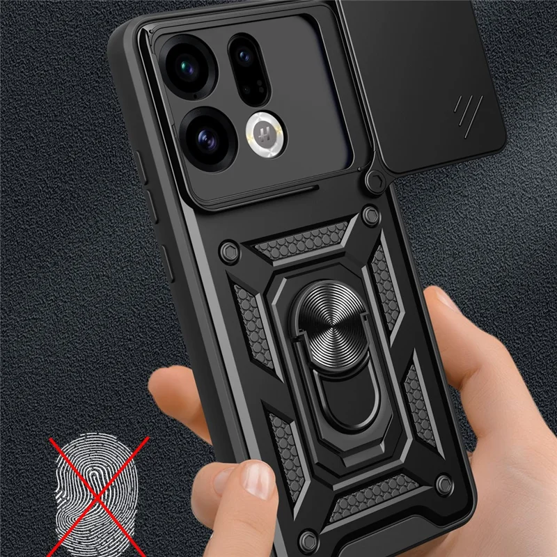 Obudowa do Oppo Find X9 5G z przesuwanym pokryciem aparatu, PC + TPU, obudowa z uchwytem - Czarny