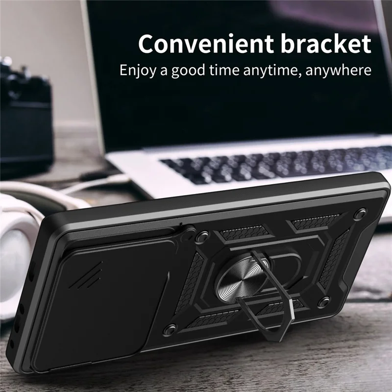 Obudowa do Oppo Find X9 5G z przesuwanym pokryciem aparatu, PC + TPU, obudowa z uchwytem - Czarny