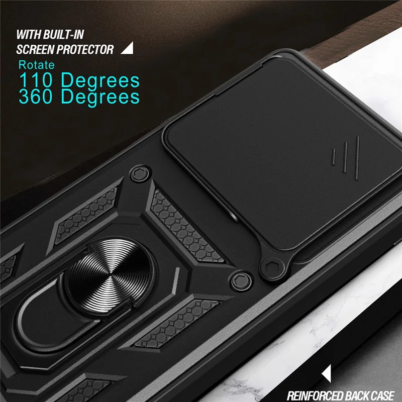 Obudowa do Oppo Find X9 5G z przesuwanym pokryciem aparatu, PC + TPU, obudowa z uchwytem - Czarny