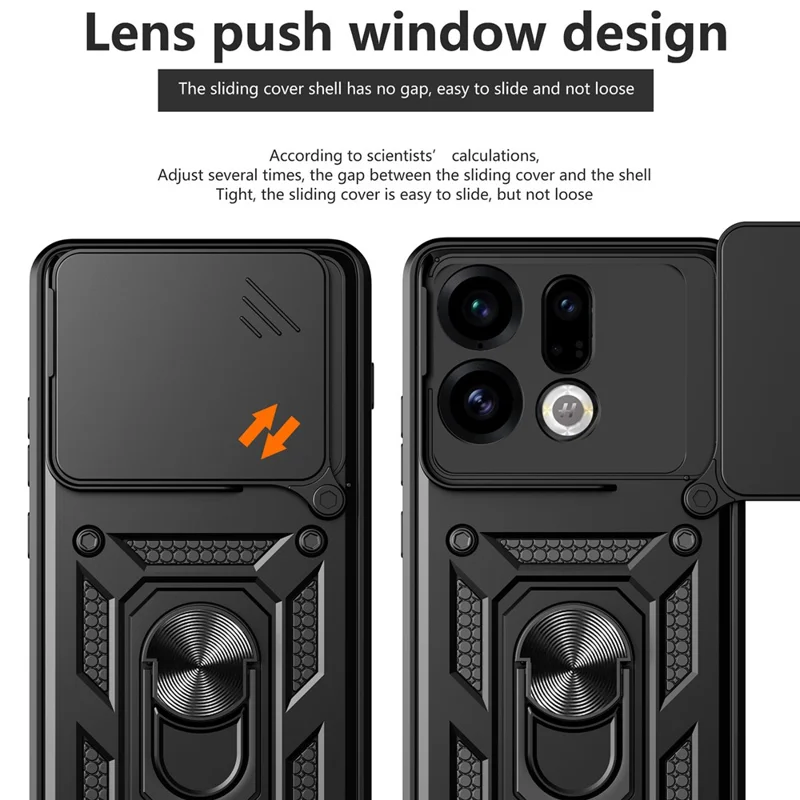 Obudowa do Oppo Find X9 5G z przesuwanym pokryciem aparatu, PC + TPU, obudowa z uchwytem - Czarny