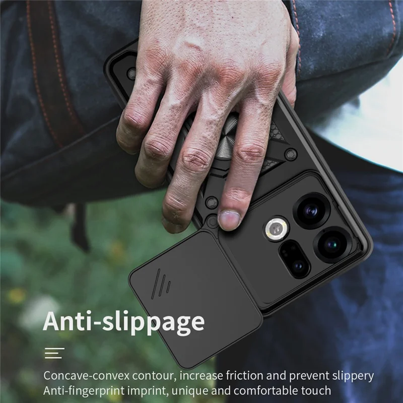 Obudowa do Oppo Find X9 5G z przesuwanym pokryciem aparatu, PC + TPU, obudowa z uchwytem - Czarny
