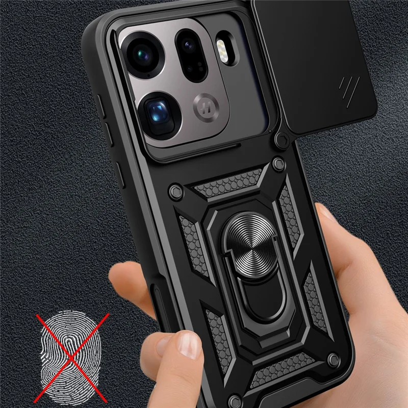 Cover per Oppo Find X9 Pro 5G con Coperchio Scorrevole per Fotocamera, Supporto Integrato in PC + TPU - Nero