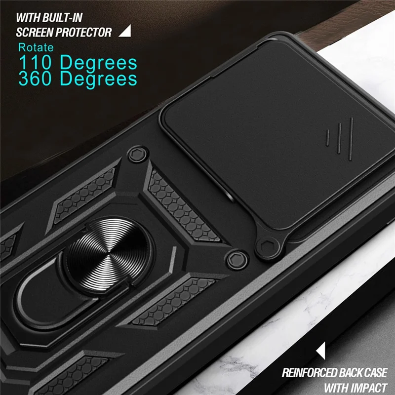 For Oppo Find X9 Pro 5G Case with Slide Camera Lid PC + TPU Kickstand Phone Cover - Gold