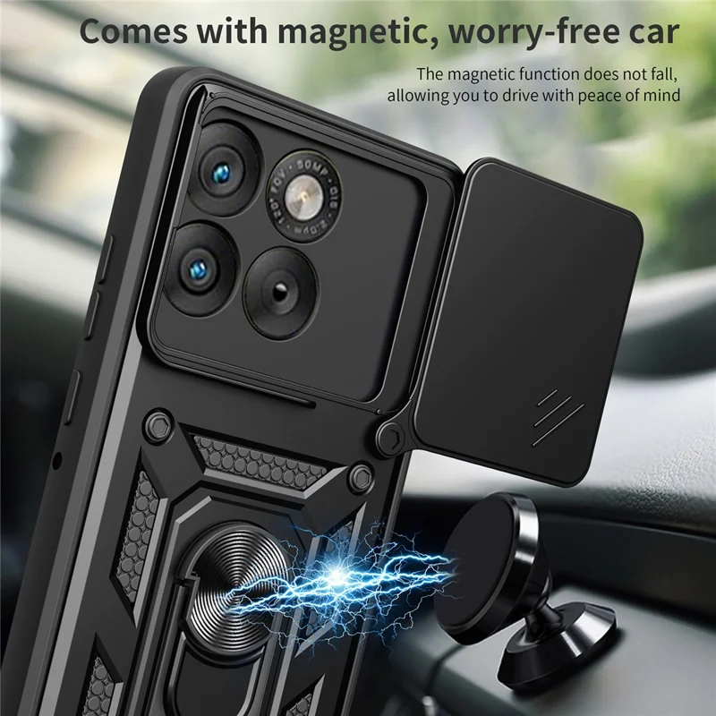 Coque pour Motorola Edge 70 5G avec couvercle coulissant pour appareil photo, housse de téléphone PC + TPU avec support pivotant - Noir