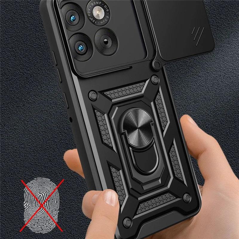 Coque pour Motorola Edge 70 5G avec couvercle coulissant pour appareil photo, housse de téléphone PC + TPU avec support pivotant - Noir