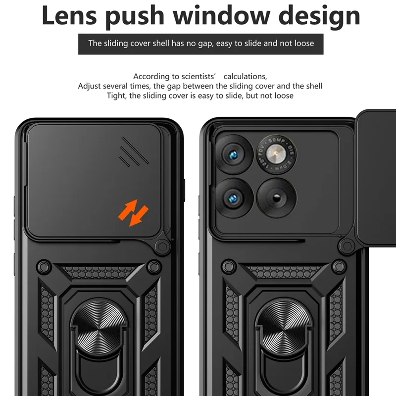 Coque pour Motorola Edge 70 5G avec couvercle coulissant pour appareil photo, housse de téléphone PC + TPU avec support pivotant - Noir