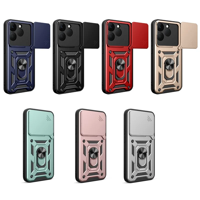 For Realme 15T 5G Case with Slide Camera Lid PC + TPU Kickstand Phone Cover - Black