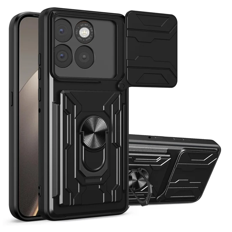 For Motorola Edge 70 5G Case PC + TPU Kickstand Phone Back Cover with Camera Slider - Black