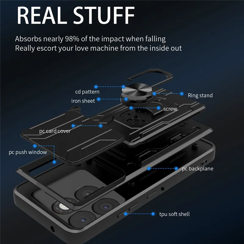 For Motorola Edge 70 5G Case PC + TPU Kickstand Phone Back Cover with Camera Slider - Black