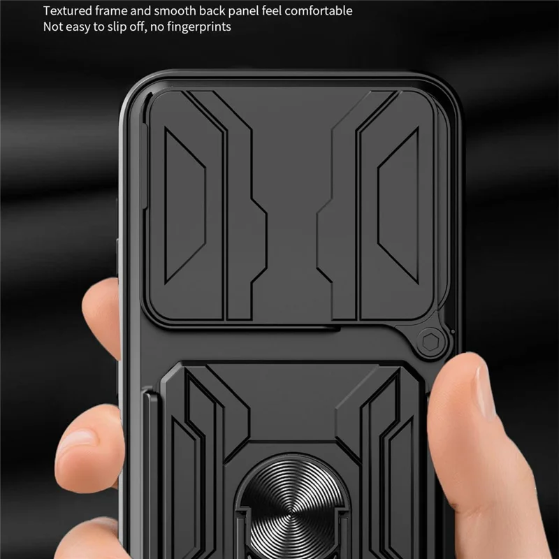 For Motorola Edge 70 5G Case PC + TPU Kickstand Phone Back Cover with Camera Slider - Black