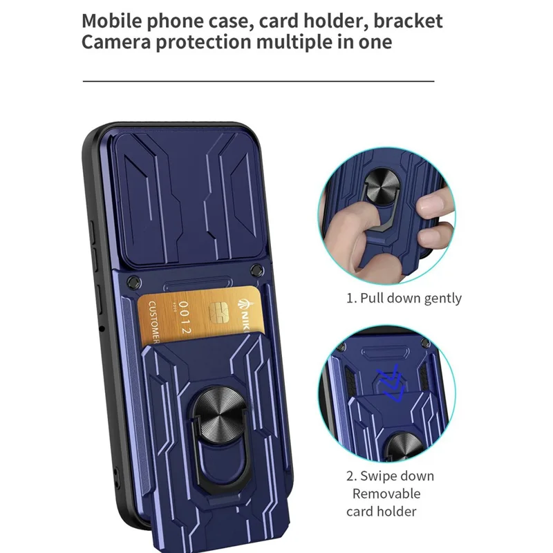 For Motorola Edge 70 5G Case PC + TPU Kickstand Phone Back Cover with Camera Slider - Black