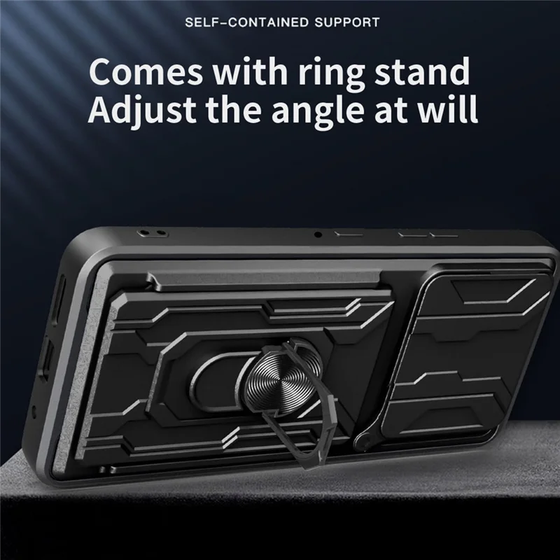 For Motorola Edge 70 5G Case PC + TPU Kickstand Phone Back Cover with Camera Slider - Black