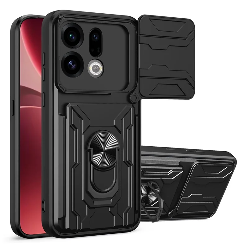 Capa para Telemóvel Oppo Find X9 5G, PC + TPU com Suporte e Tampa de Câmara - Preto