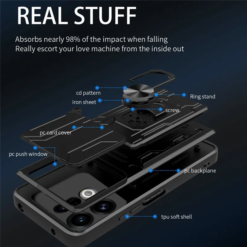 Capa para Telemóvel Oppo Find X9 5G, PC + TPU com Suporte e Tampa de Câmara - Preto