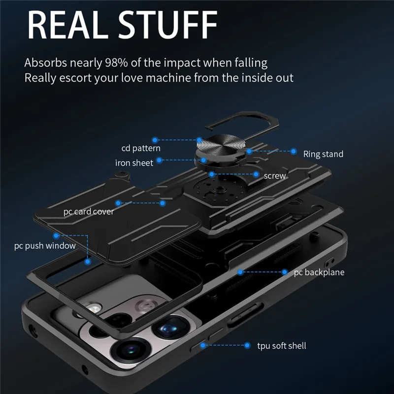 For Oppo Find X9 Pro 5G Case PC + TPU Kickstand Phone Back Cover with Camera Slider - Black