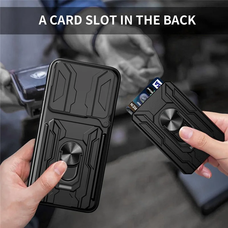 For Oppo Find X9 Pro 5G Case PC + TPU Kickstand Phone Back Cover with Camera Slider - Black