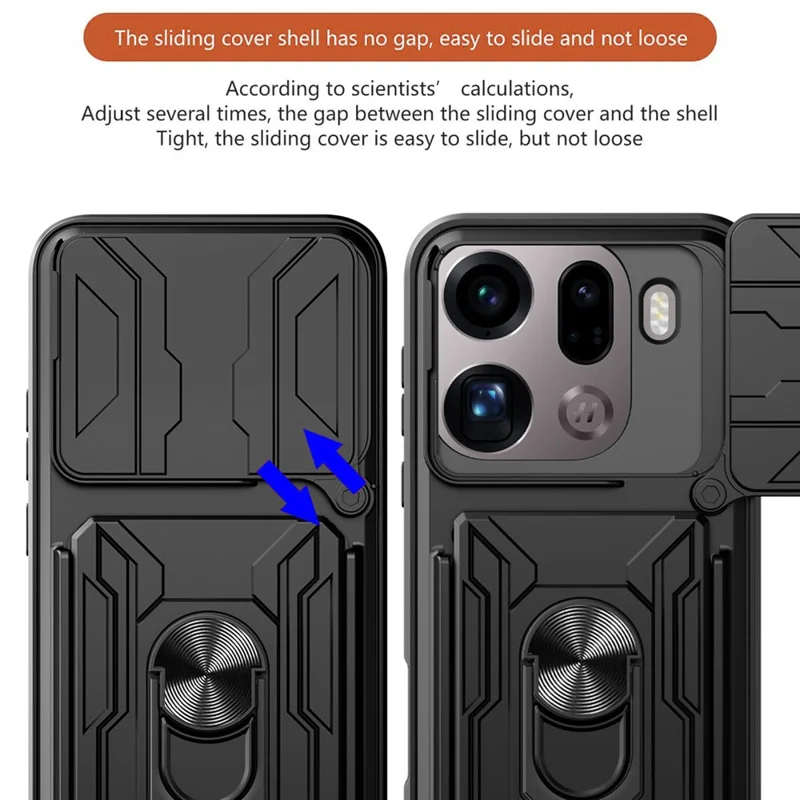 For Oppo Find X9 Pro 5G Case PC + TPU Kickstand Phone Back Cover with Camera Slider - Black