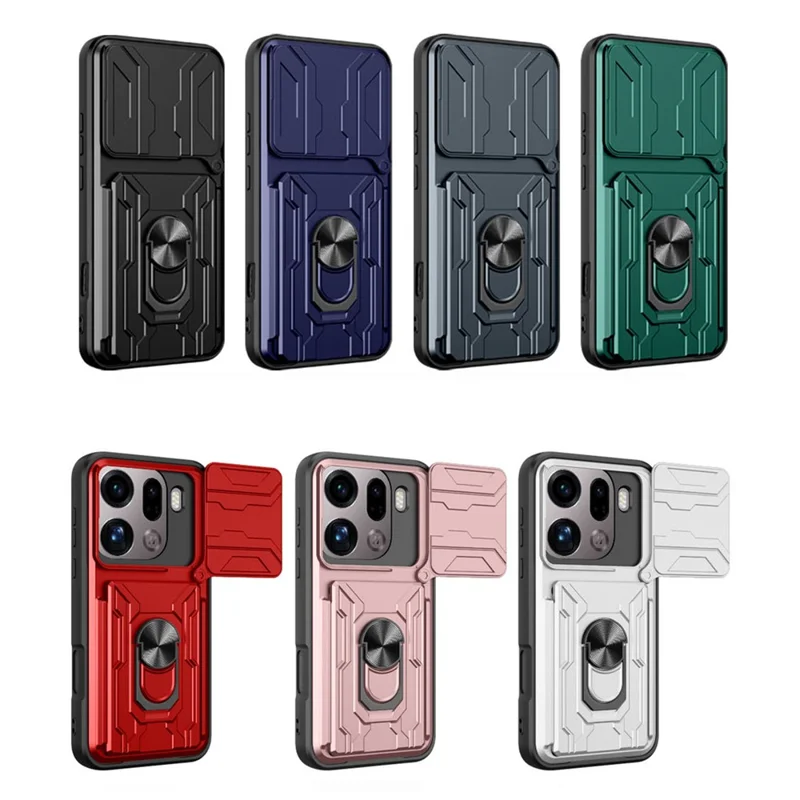 For Oppo Find X9 Pro 5G Case PC + TPU Kickstand Phone Back Cover with Camera Slider - Black