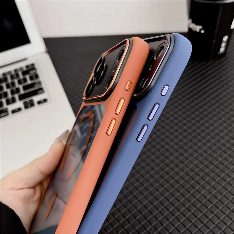 Capa Híbrida para iPhone 17 Pro Max Compatível com MagSafe Capa de Telemóvel em TPU + Acrílico com Botão de Fotografia AI Integrado - Castanho