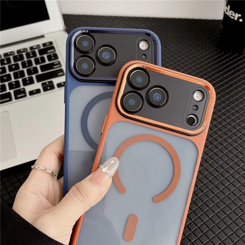 For iPhone 17 Pro Hybrid Case Compatible with MagSafe TPU + Acrylic Phone Shell Built-In AI Photo Button - Brown