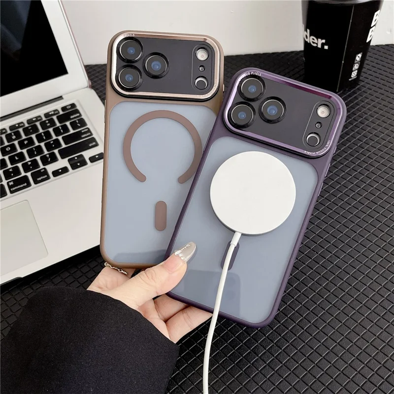 For iPhone 17 Pro Hybrid Case Compatible with MagSafe TPU + Acrylic Phone Shell Built-In AI Photo Button - Brown