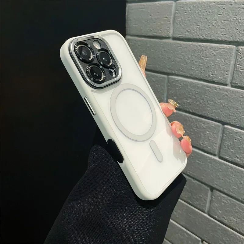 Coque hybride pour iPhone 16 Pro compatible MagSafe, coque de téléphone en TPU + acrylique avec bouton photo IA intégré - Gris