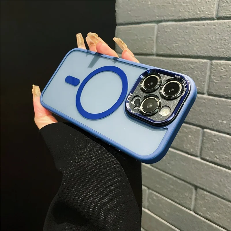 Coque hybride pour iPhone 16 Pro compatible MagSafe, coque de téléphone en TPU + acrylique avec bouton photo IA intégré - Gris