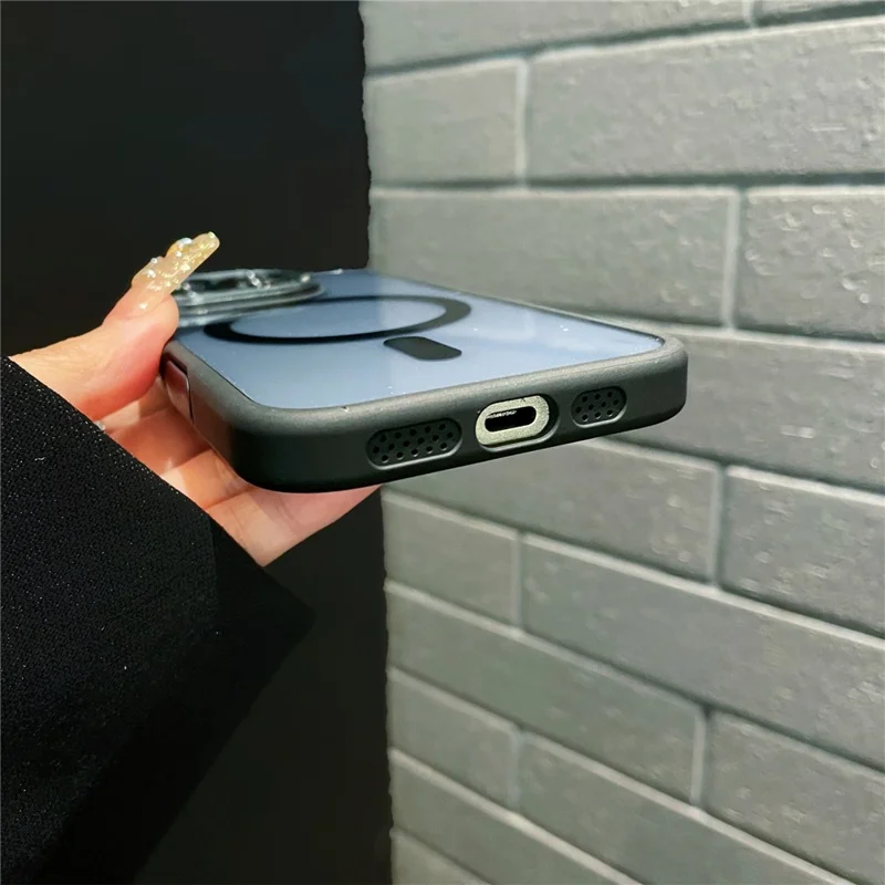 Coque hybride pour iPhone 16 Pro compatible MagSafe, coque de téléphone en TPU + acrylique avec bouton photo IA intégré - Gris