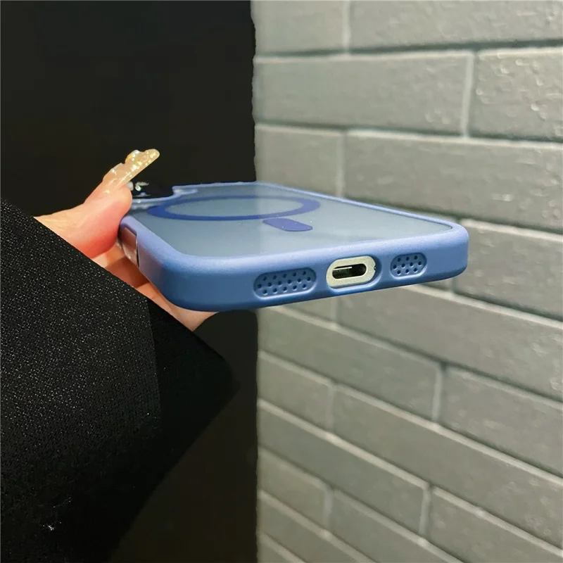 Coque hybride pour iPhone 16 compatible MagSafe, coque de téléphone en TPU + acrylique avec bouton photo IA intégré - Bleu