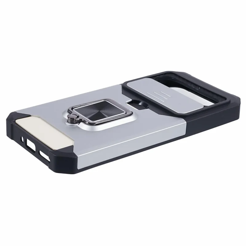 For Google Pixel 10 Pro XL Case Kickstand Slide Lens Lid PC + TPU Phone Cover with Card Slot - Silver