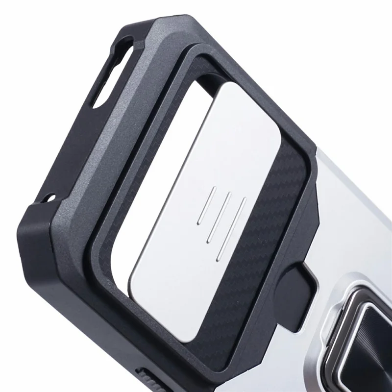 For Google Pixel 10 Pro XL Case Kickstand Slide Lens Lid PC + TPU Phone Cover with Card Slot - Silver