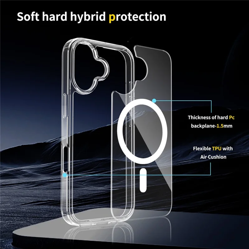 Achat en vrac pour coque magnétique iPhone 17 transparente 1,5 mm en TPU et PC - Couverture arrière transparente