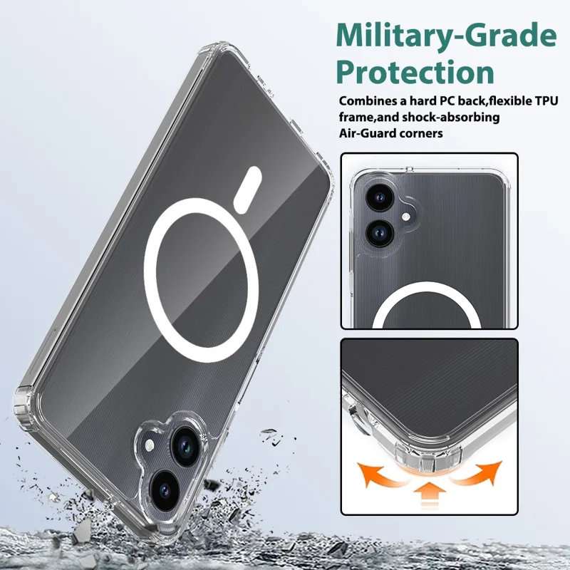 Bulk Purchasing For Samsung Galaxy A06 5G Magnetic Case Crystal Clear 1.5mm TPU PC Phone Back Cover  - Transparent