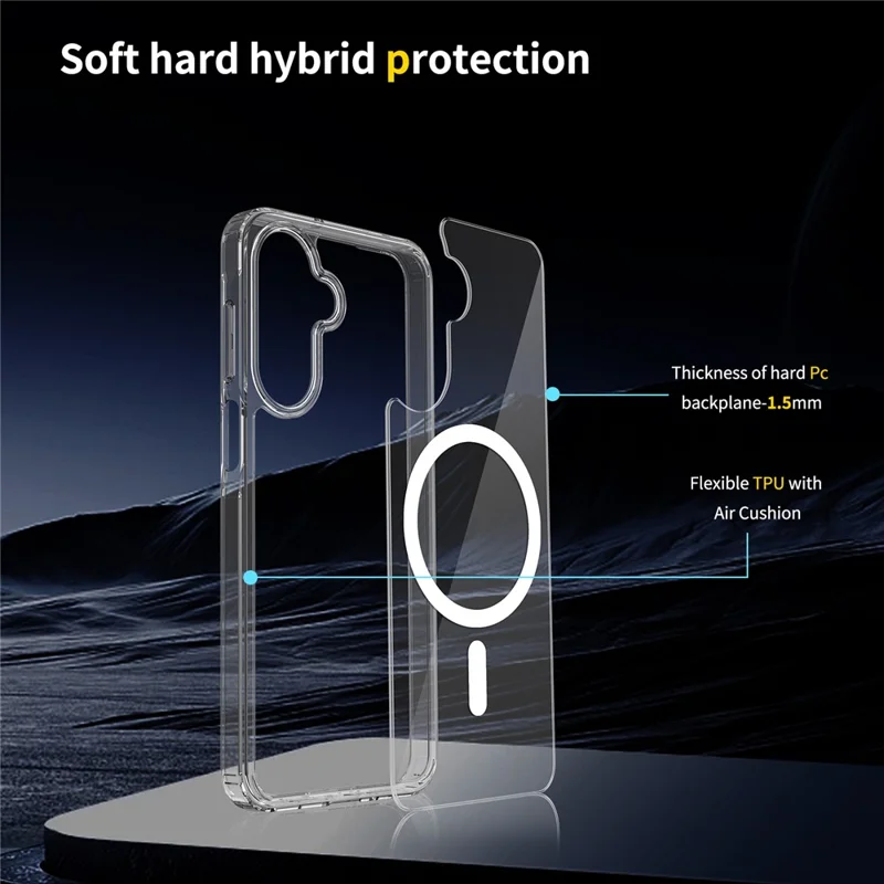 Bulk Purchasing For Samsung Galaxy A17 5G Magnetic Case Crystal Clear 1.5mm TPU PC Phone Back Cover - Transparent