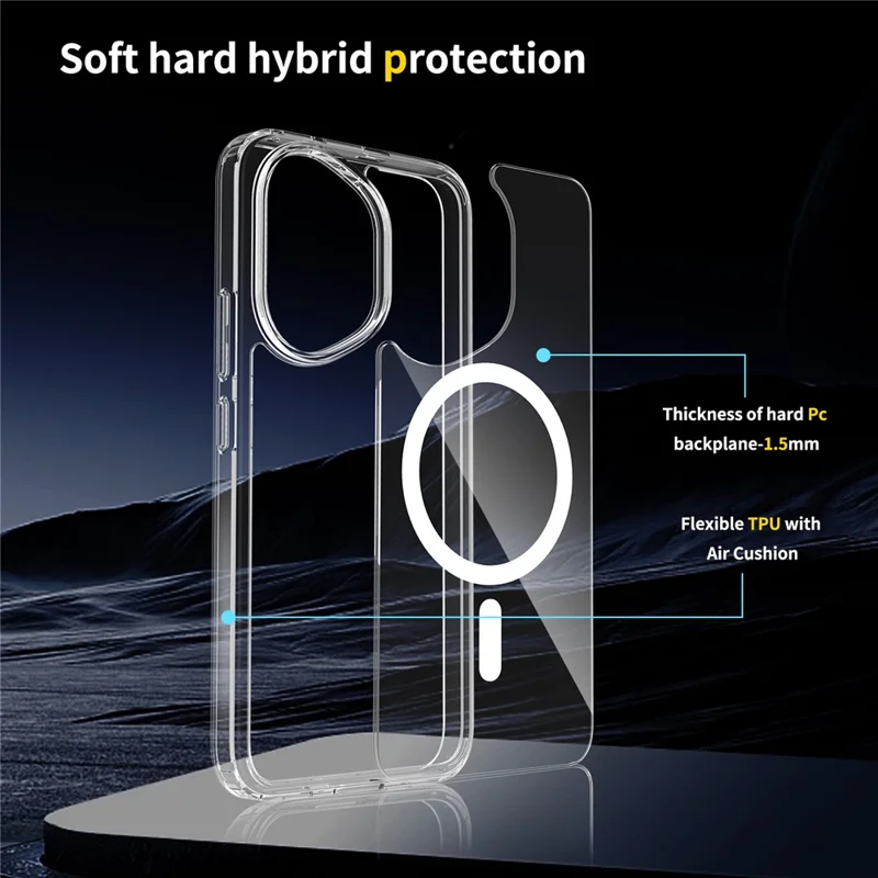 Bulk Purchasing For Honor 400 5G (Global) Magnetic Case Crystal Clear 1.5mm TPU PC Phone Back Cover  - Transparent