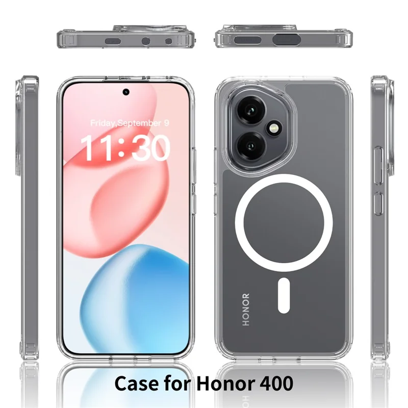 Bulk Purchasing For Honor 400 5G (Global) Magnetic Case Crystal Clear 1.5mm TPU PC Phone Back Cover  - Transparent