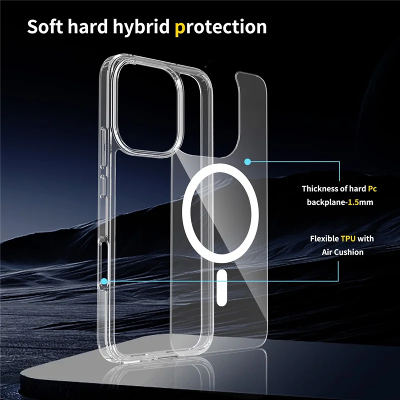 Bulk Purchasing For Honor 400 Lite 5G Magnetic Case Crystal Clear 1.5mm TPU PC Phone Back Cover - Transparent